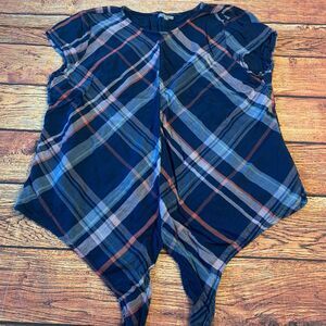 Maurices Blue Plaid Short Sleeve Tie Waist Blouse Women's